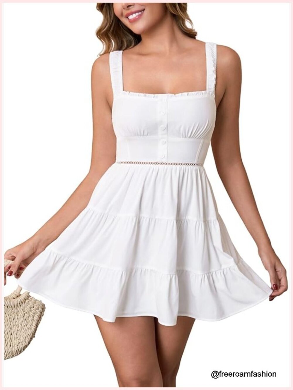 Floral Graduation Mini Dress Square Neck Smocked Ruffle Lace A-Line Garden